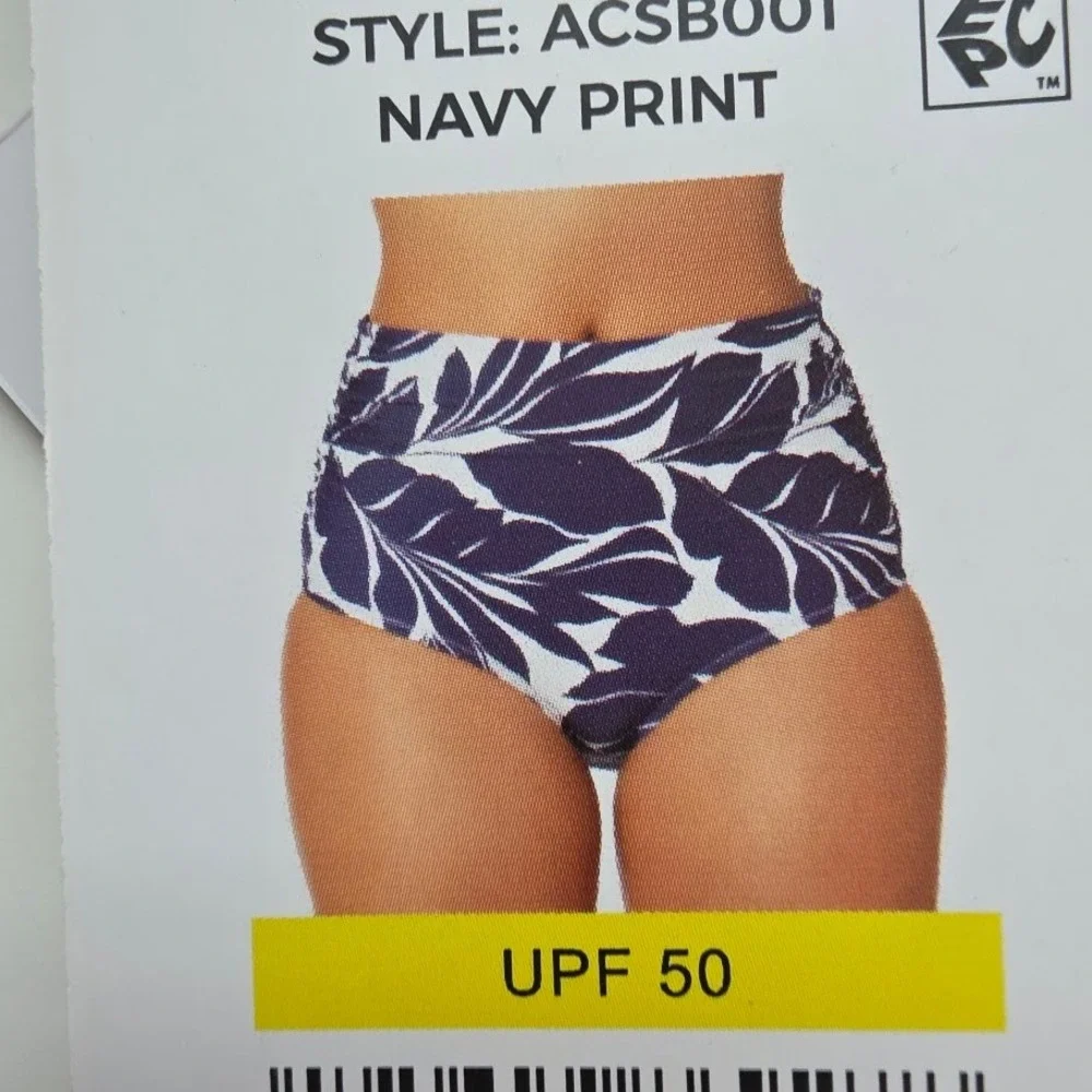Anne Cole Bikini Bottoms Womens XXL Navy White Leaf Print High‎ Waist Swim NWT